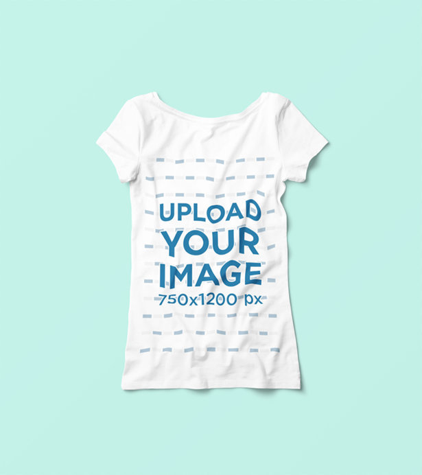 Mockup Featuring the Back of a V-Neck T-Shirt Against a Solid Color Surface 