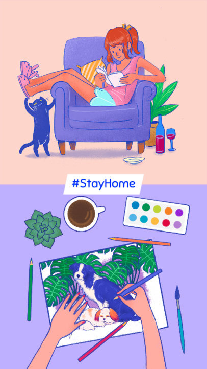 Instagram Story Template with Two Options of Things to Do Staying at Home 587h-2461