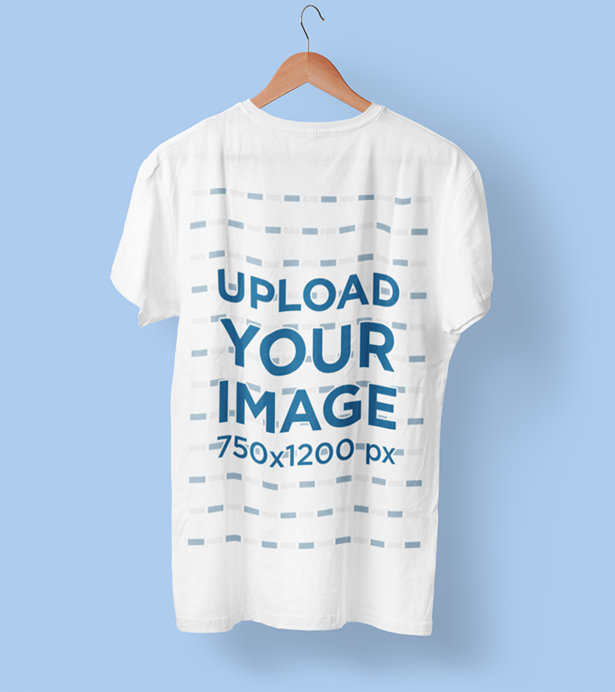 Mockup of the Back of a Men's T-Shirt on a Hanger and Against a Plain Color Background 