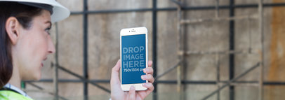 White iPhone Plus Mockup of a Woman Architect Taking a Picture
