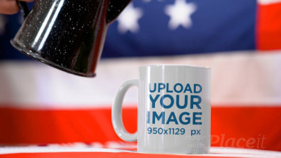 Video of an 11 oz Coffee Mug in Front of an American Flag