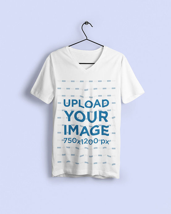 Mockup of a Basic V-Neck T-Shirt on a Hanger 