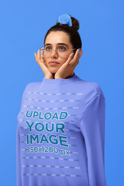 Artistic Mockup of a Woman with Her Arms Inside a Sweatshirt