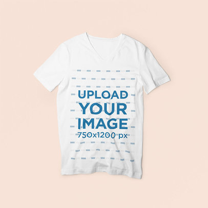 Mockup Featuring a V-Neck Tee and a Colored Background 