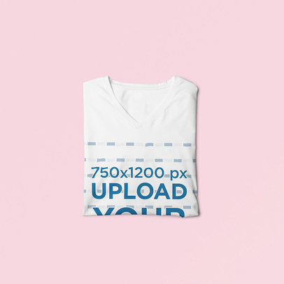 Mockup Featuring a Folded V-Neck T-Shirt Against a Colored Backdrop 3694-el1