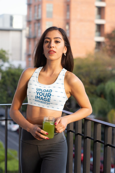 Sports Bra Mockup of a Fit Woman at a Balcony 