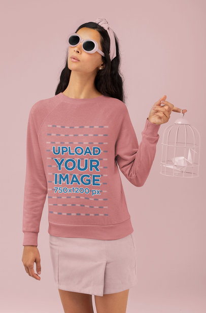 Sweatshirt Mockup Featuring a Stylish Woman at a Studio