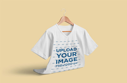 Mockup of a Customizable V-Neck Tee on a Hanger 