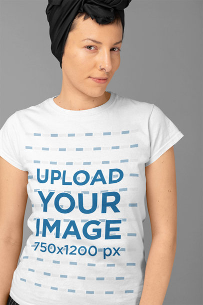 Mockup of a Woman with Androgynous Look Wearing a Crewneck T-Shirt 