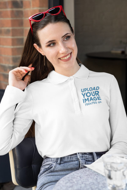 Mockup of a Woman Wearing a Long-Sleeve Polo Shirt