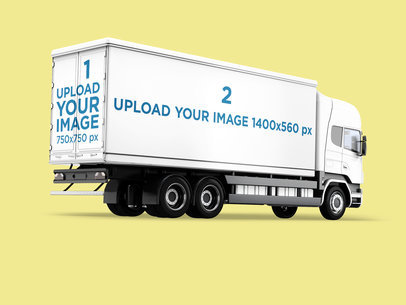 Vehicle Wrap Mockup Featuring a Cargo Truck Against a Plain Color Background 