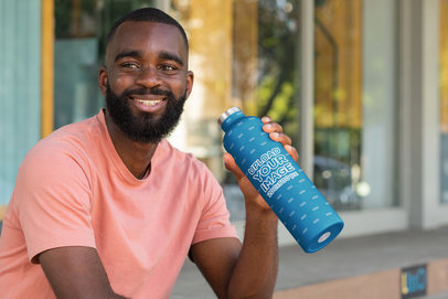 Aluminum Bottle Mockup Featuring a Bearded Man