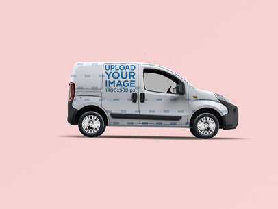 Vehicle Wrap Mockup Featuring a Small Van Against a Colored Background 