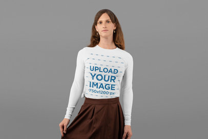 Long Sleeve Tee Mockup of a Woman with a Classy Outfit at a Studio 32944