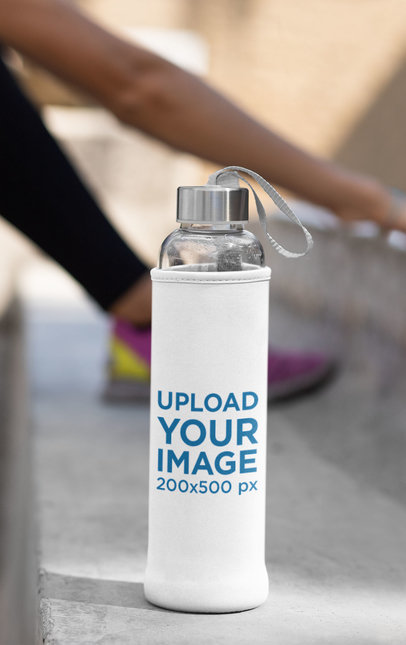 Koozie Mockup Featuring a Woman Working Out in the Background