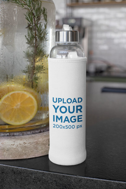 Koozie Mockup Featuring a Bottle Next to a Lemonade Jar 