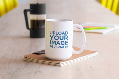 Sticker Mockup Featuring a Coffee Mug Placed on a Desk 