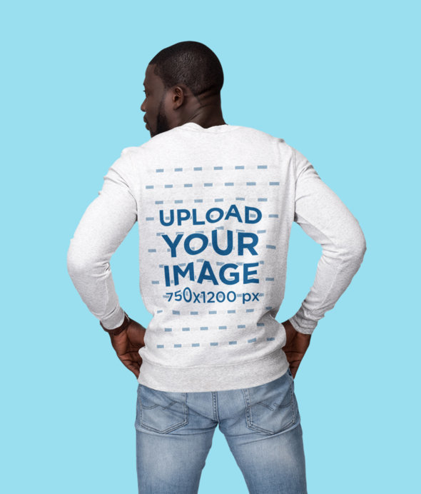 Back View Mockup of a Muscular Man Wearing a Sweatshirt at a Studio