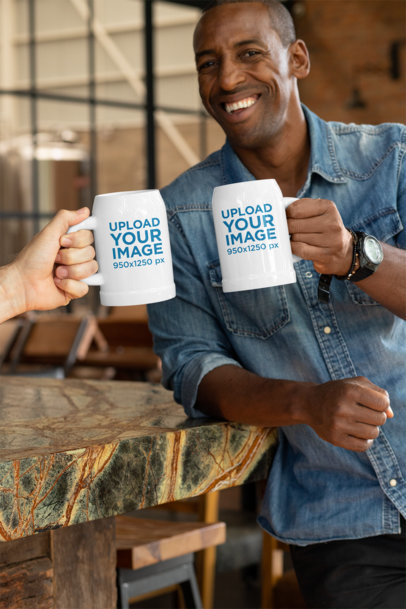 Beer Mug Mockup of a Man Sharing a Drink with a Friend