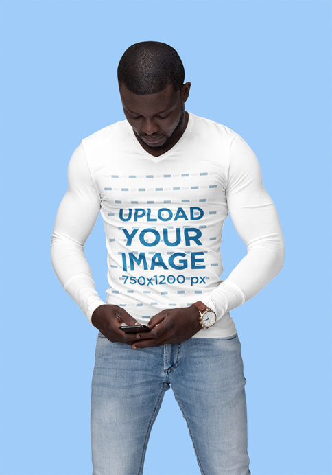 Mockup of a Muscular Man Wearing a Fitted Long Sleeve Tee