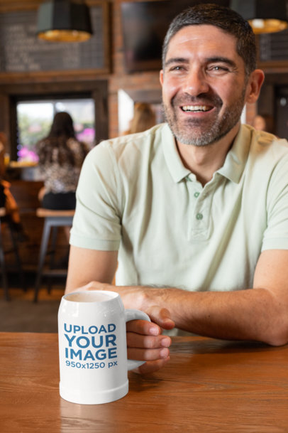 Beer Stein Mockup of a Smiling Man at a Bar