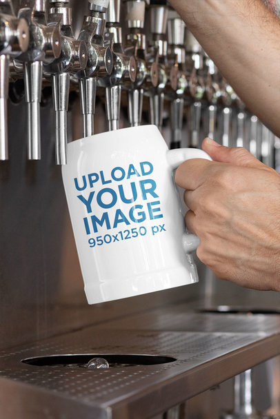Beer Mug Mockup of a Man Pouring Liquid Into It