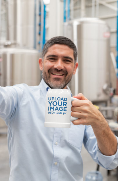 Beer Mug Mockup of a Man Taking a Selfie