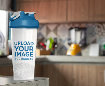 Mockup of a Shaker Bottle in a Kitchen 