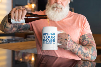 Mockup of a Man Pouring Beer into a Beer Mug