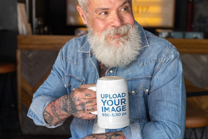 Beer Mug Mockup Featuring a Bearded Man