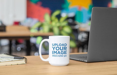 Sticker Mockup Featuring a Coffee Mug on a Desk