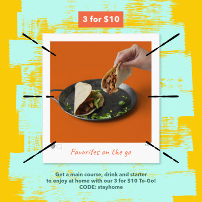 Instagram Post Template Featuring a Promo on To-Go Food Orders 643o 2479