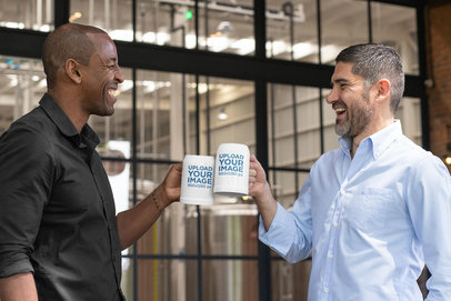 Beer Stein Mockup Featuring Two Men Cheering 33438