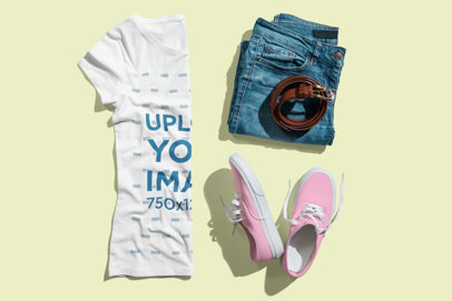 Mockup of a Woman's Outfit with a T-Shirt Folded by Half