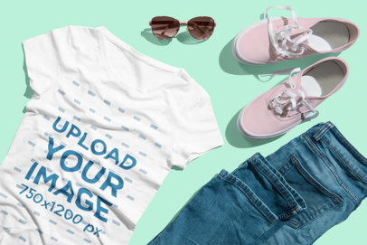 T-Shirt Mockup of an Outfit with Pink Shoes