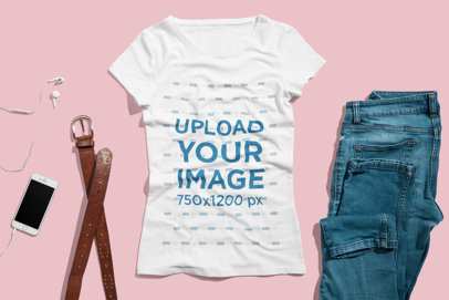 T-Shirt Mockup of a Juvenile Woman's Outfit  3741-el1