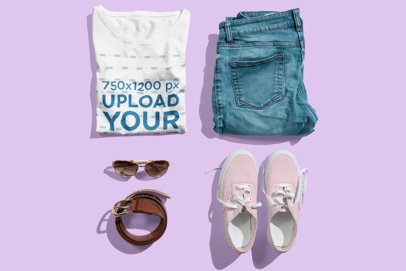 Mockup of a Cool Girly Outfit with a Folded T-Shirt