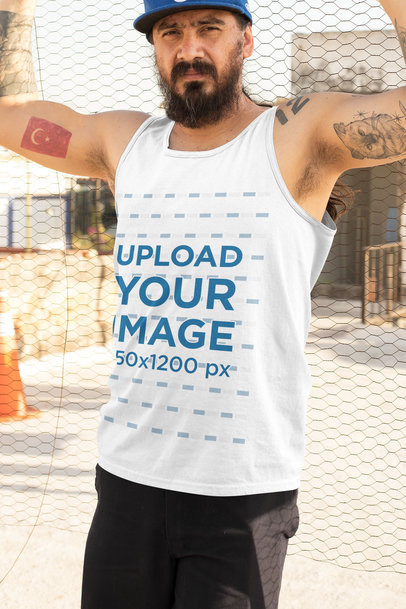 Mockup of a Bearded Tough Man Wearing a Tank Top