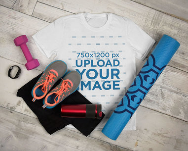 T-Shirt Mockup of a Fitness Outfit Featuring Exercising Equipment 3750-el1