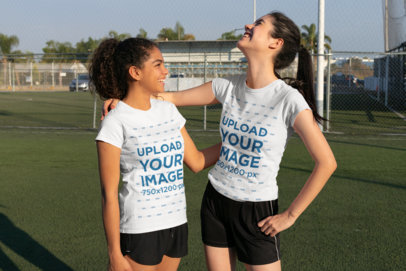 T-Shirt Mockup of Two Girls Enjoying Soccer Training