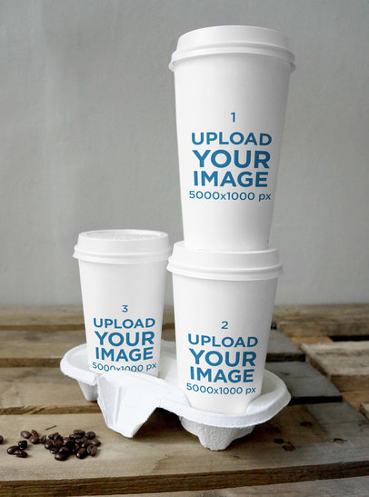 Mockup of Three Coffee Cups in a Rustic Setting