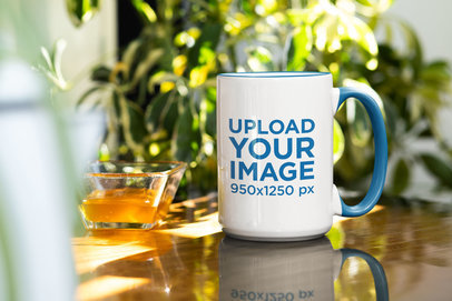 Mockup Featuring a 15 oz Mug with a Different Handle Color 33663