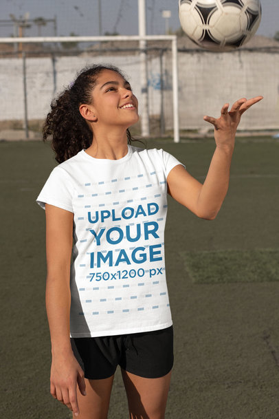 T-Shirt Mockup of a Girl at Soccer Training