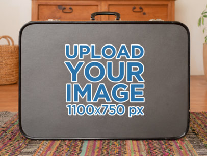Sticker Mockup Featuring a Suitcase in a Bedroom 