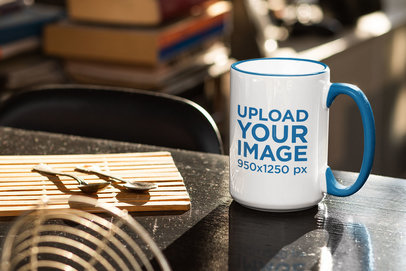 Mockup of a Customizable Inner Rim Mug Placed on a Desk 33665