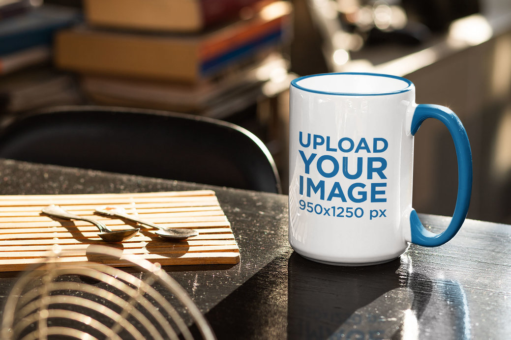 Placeit - Mockup of a Customizable Inner Rim Mug Placed on a Desk