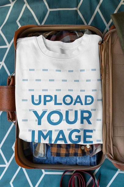 Mockup Featuring a Crewneck Sweatshirt Inside a Suitcase 33714