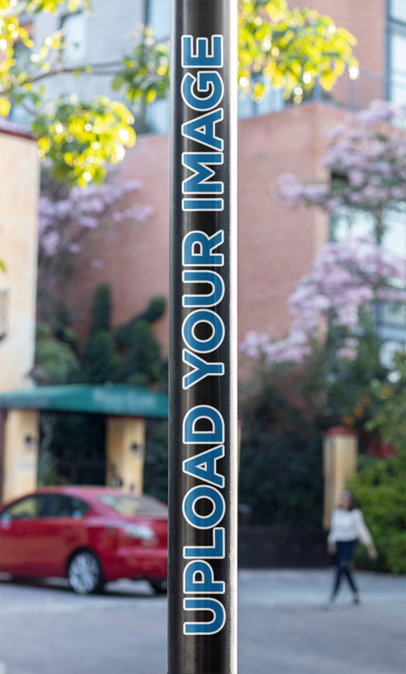 Mockup of a Sticker Placed on a Lamp Post 