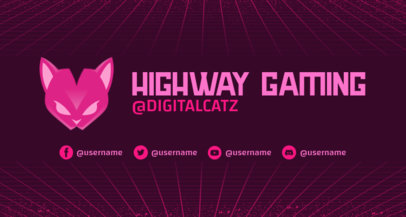 Cool Twitch Banner Maker for Gamers Featuring a Neon Grid and a Cat Graphic 2469l