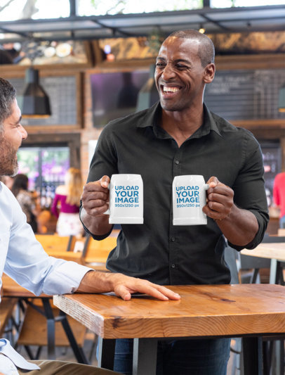 Beer Stein Mockup Featuring Two Middle-Aged Friends at a Bar